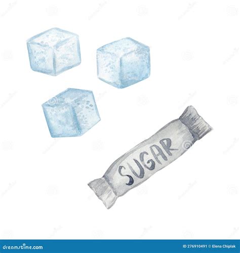 Watercolor Sugar Set Sugarcane Clip Art Hand Drawn Sugar Cubes And