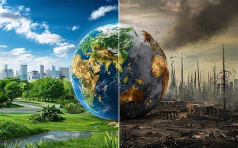Foto De Aquecimento Global - Ilustração de tela dividida do aquecimento global e do conceito de ...