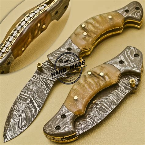 damascus pocket knife custom handmade damascus steel folding