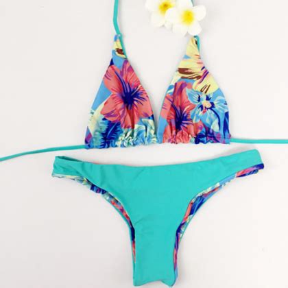 Flower Red Blue Two Piece Bikini On Luulla