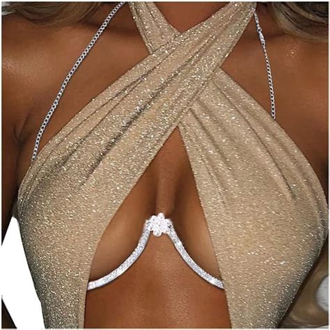 Hlsohjp Women Sexy Rhinestone Chest Bracket Crystal Bra Body Chain Body Jewelry Bikini Sparkle