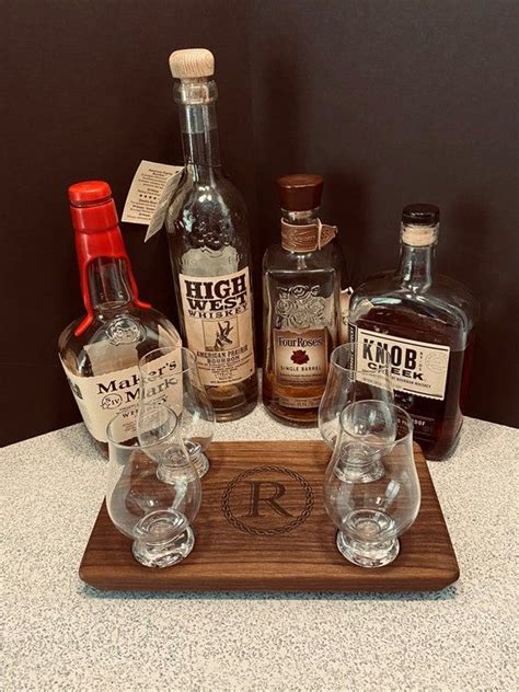 Monogrammed 4 Glencairn Glass Serving Tray Set SQ Walnut Etsy Cigars