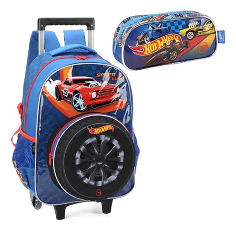 Mochila Rodas Alça De Costas Estojo Escolar Hot Wheels Frete grátis