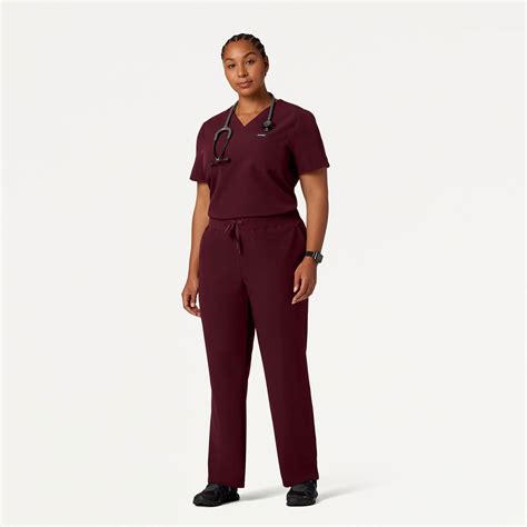 Rhena Essential 1 Pocket Scrub Top In Burgundy Women S Tops By Jaanuu