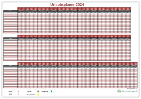 Urlaubsplaner 2024 für Excel kostenlos - Alle-meine-Vorlagen.de