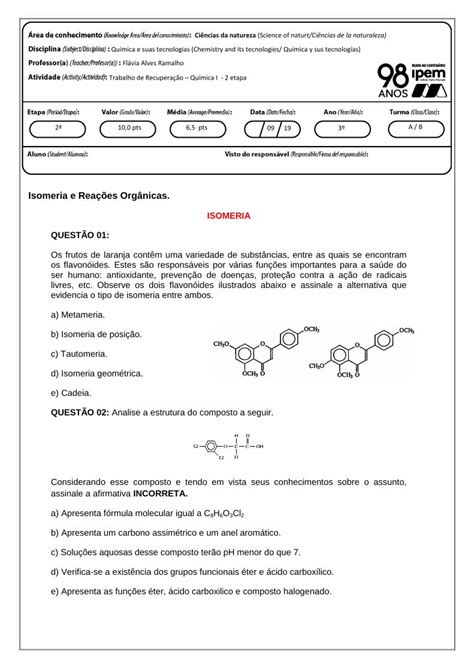 Pdf Isomeria E Rea Es Org Nicas Padremachado Edu Br Wp Content