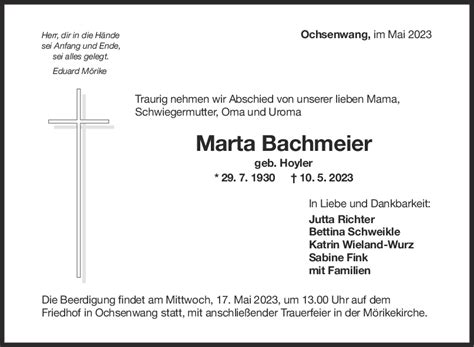 Trauer Marta Bachmeier Teckbote Trauerportal