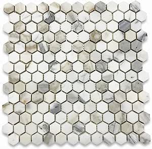 Calacatta Gold Italian Calcutta Marble Hexagon Mosaic Tile Inch Honed