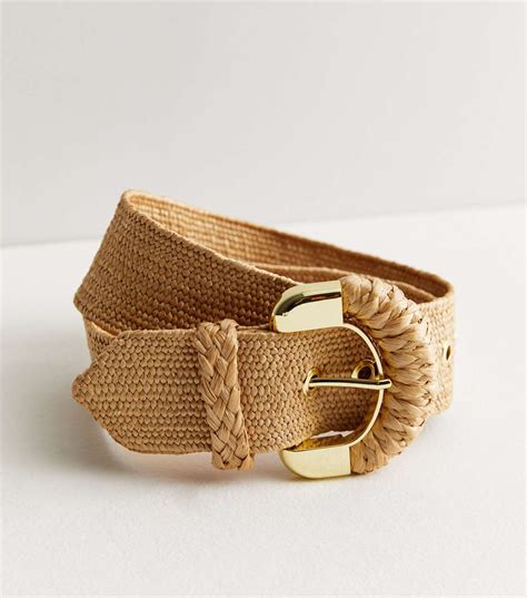 Light Brown Raffia Woven Buckle Stretch Belt New Look