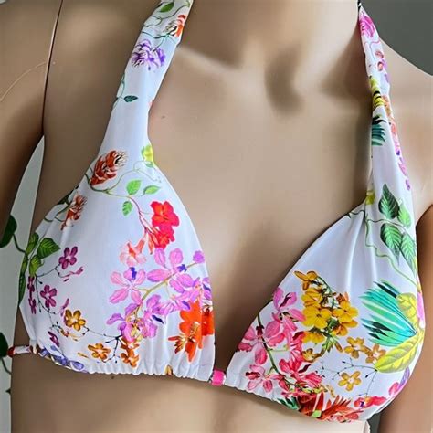 Shoshanna Swim Shoshanna White Floral Halter String Bikini Top