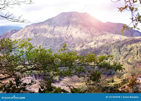 Active Indonesian Volcano Batur On The Tropical Island Of Bali View Of