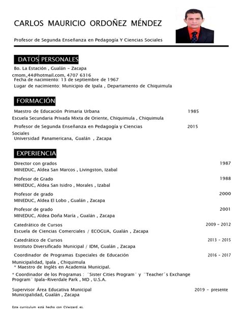Cv Carlos Mauricio Ordoñez Méndez Pdf Maestros Educación Secundaria