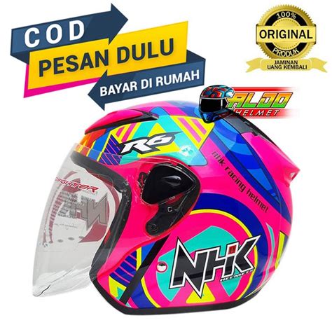 Jual HELM NHK NHK R6 MOTIF PIGMENT PINK FLUO HALF FACE ORIGINAL