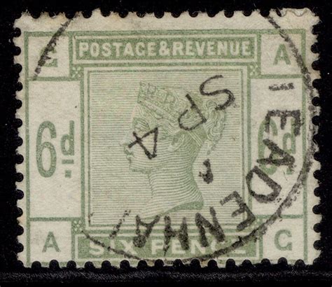 GB QV SG194 6d Dull Green USED Cat 240 CDS AG 1st4stamps