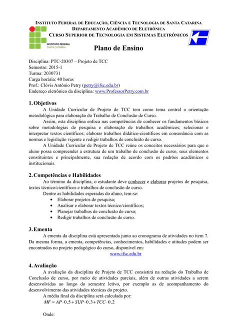 Pdf Plano De Ensinoprofessorpetry Br Ensino Repositorio Docencia