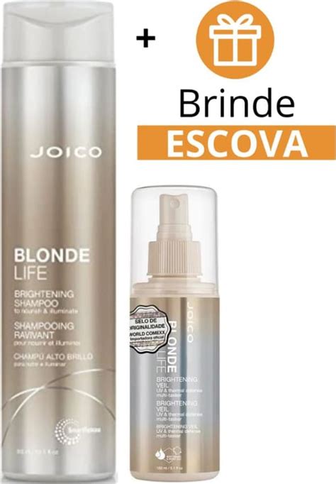 Kit Joico Blonde Life Shampoo 300ml Leave In Brightening Veil 150ml Escova