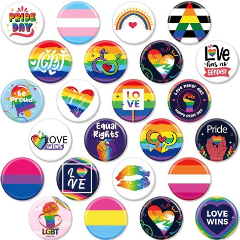 Highergo 48 Pcs Pride Pins Rainbow Flag Lapel Pins LGBTQ Pins Gay Lesbian Bisexual Round Badge