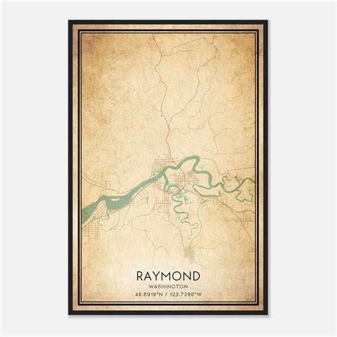 Vintage Raymond Washington Map Poster, Raymond WA City Road Wall Art