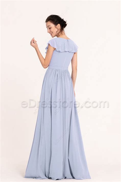 Modest Simple Sky Blue Bridesmaid Dresses Cap Sleeves Edresstore