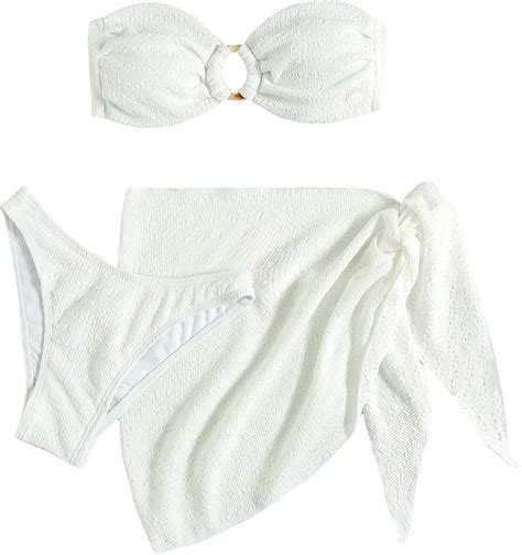 GORGLITTER Women S Piece Swimsuit Strapless Ring Bandeau High Waisted Thong Bikini Set With