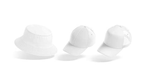 3d Model White Cap Set 3 Type Baseball Trucker Bucket Hat
