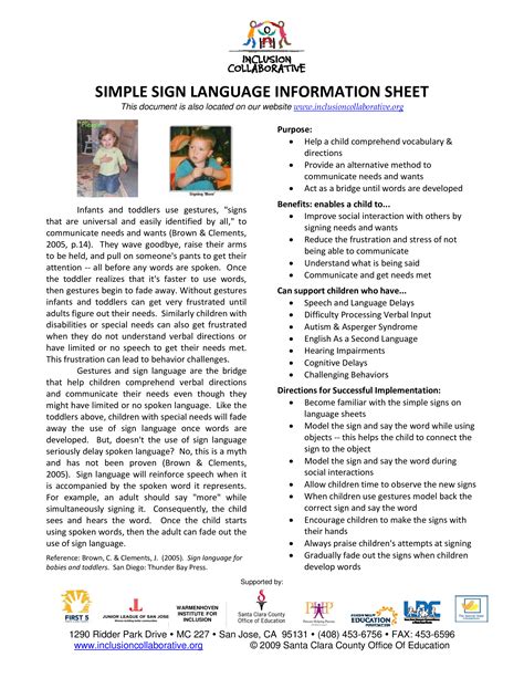 Basic Baby Sign Language Chart Templates At