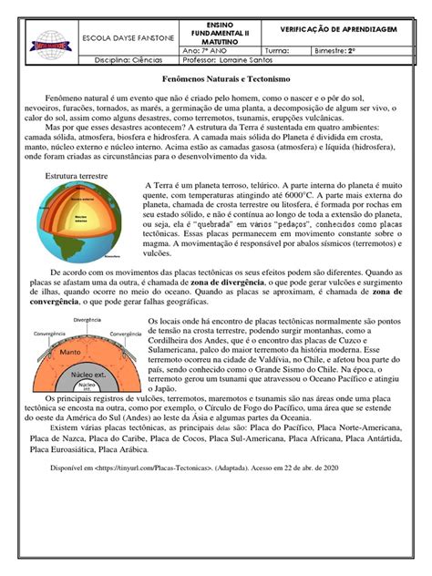 Fenômenos Naturais 7 Ano - 7º ANO - Fenômenos naturais.pdf | PDF | Terremotos | Vulcão