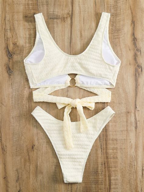 Ring Linked Criss Cross Bikini Swimsuit SHEIN USA
