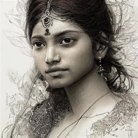 Indian Girl Pen And Ink Intricate Line Drawings V Openart