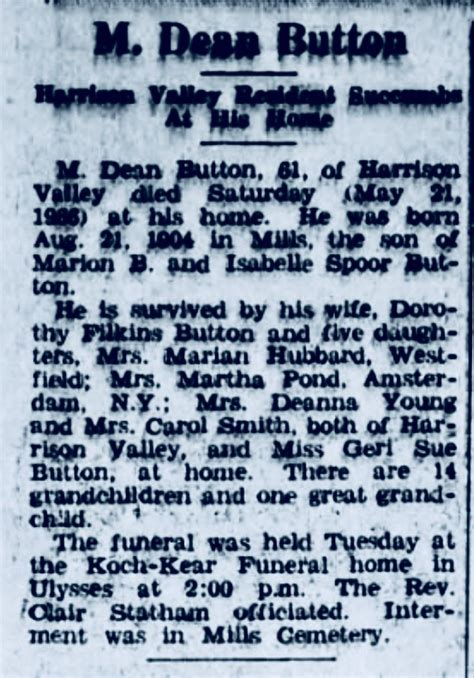 Marion Dean Button 1904 1966 Find A Grave Memorial