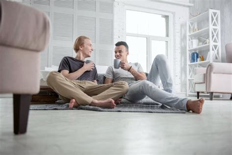Happy Gay Couple Sipping Coffee Stock Photo Image Of Community Homosexuality
