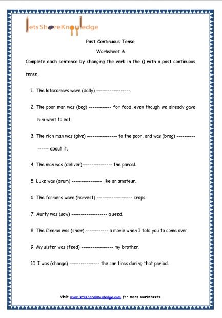 Grade 4 English Resources Printable Worksheets Topic Past Continuous Tenses Lets Share Knowledge