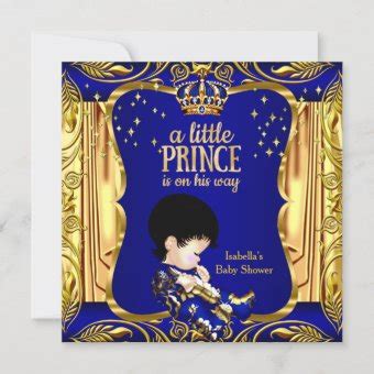 Elegant Prince Baby Shower Blue Gold Brunette Invitation Zazzle