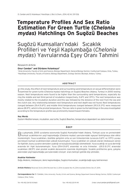 PDF Temperature Profiles And Sex Ratio Estimation For Green Turtle Chelonia Mydas Hatchlings