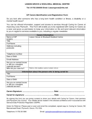 Fillable Online GP Carers Identification And Registration Form Fax