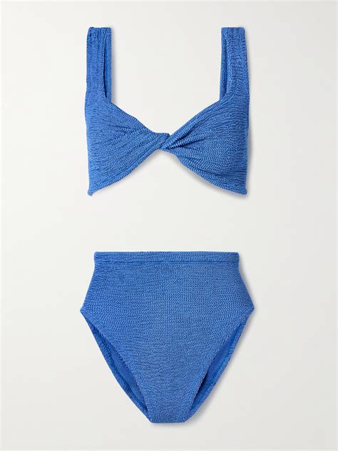Hunza G Jamie Twist Front Metallic Seersucker Bikini In Blue ModeSens