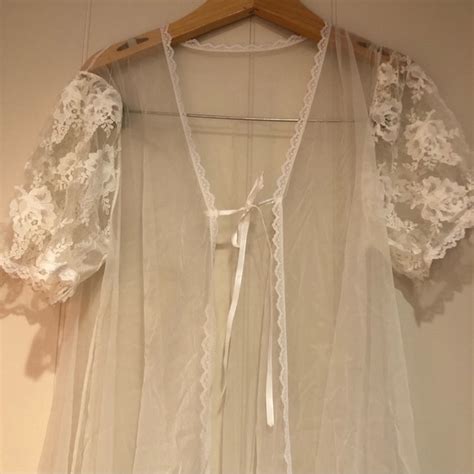Intimates Sleepwear Vintage Floor Length Sheer Robe Lingerie Lace Medium Poshmark
