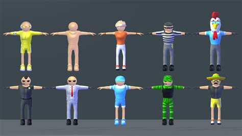 D Model D Costumed Character Pack Ragdolls Low Poly Unity Kit Deslab