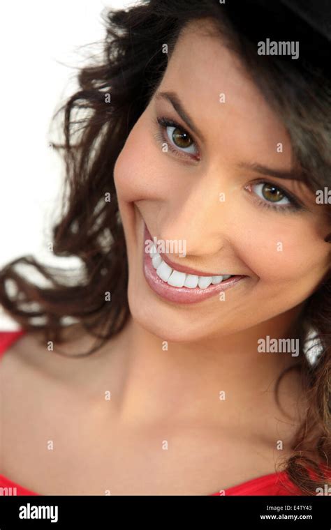 Smiling Natural Brunette Stock Photo Alamy