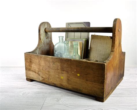 Vintage Large Handmade Wood Tool Tote Wooden By HavenVintage