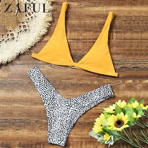 ZAFUL Women High Cut Leopard Bikini Set Wire Free Elastic Straps Padded