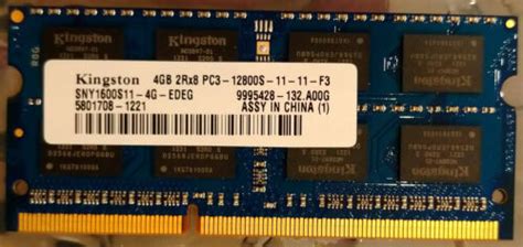 Kingston 4GB PC3-12800 DDR3L-1600MHz CL11 204-pin SODIMM SNY1600S11-4G ...