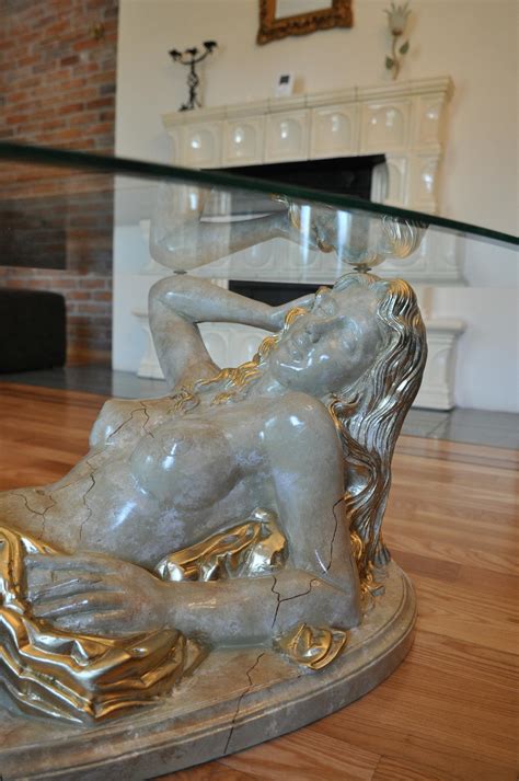 Side Coffee Table Naked Girl Mermaid Woman Art Deco Classicism Glass Countertop H 40cm Etsy