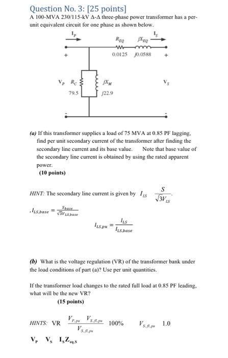Solved Question No. 3: [25 points) A 100-MVA 230/115-KV A-A | Chegg.com