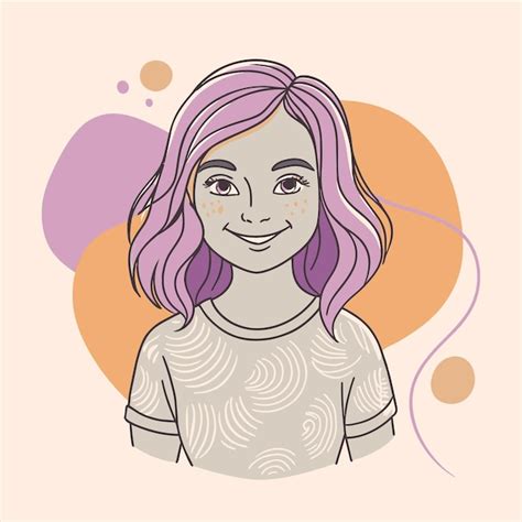 Um Desenho De Uma Menina Cabelo Rosa E Um Fundo Roxo E Laranja