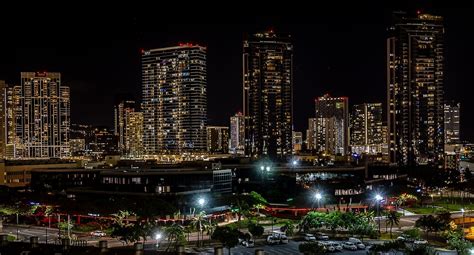 "Honolulu Skyline at Night " by John Kapusta | Redbubble