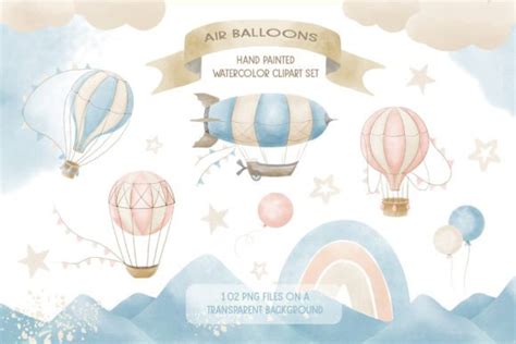 Hot Air Balloons Watercolor Baby Clipart Graphic By Alisles Art