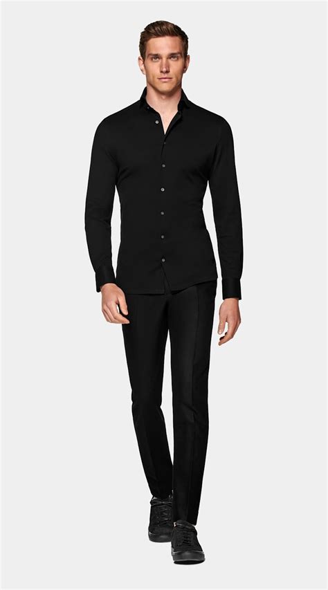 Black Piqué Extra Slim Fit Shirt In Pure Cotton Knitted Suitsupply Be