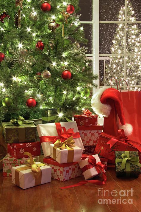 Christmas Tree With Presents And Lights