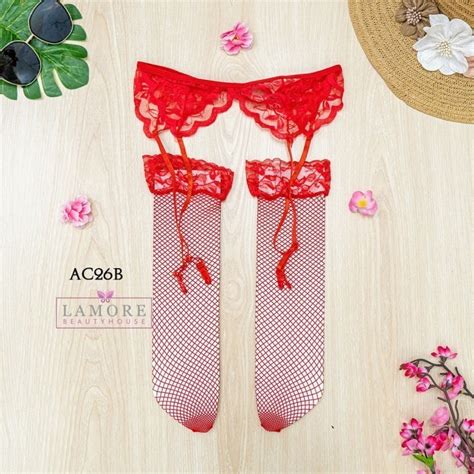 MERAH Lingerie Garter Belt Stockings Sexy Lace Thigh Belt Premium Red AC B Shopee Malaysia